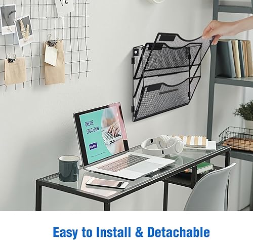 Miniatura 2 de Organizador de archivos de pared, 3 bolsillos, organizador de correo, soporte para carpetas colgantes, plegable, para colgar o montar en la pared,