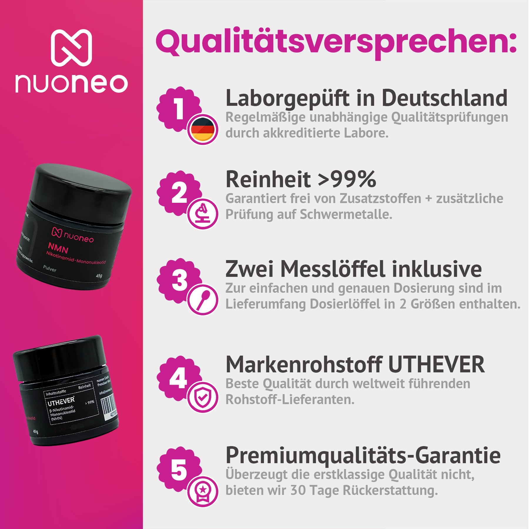 NMN Starter Kit (45 g), pureza superior al 99%, probado en laboratorio alemán, nicotinamida, mononucleótido en polvo, sin aditivos