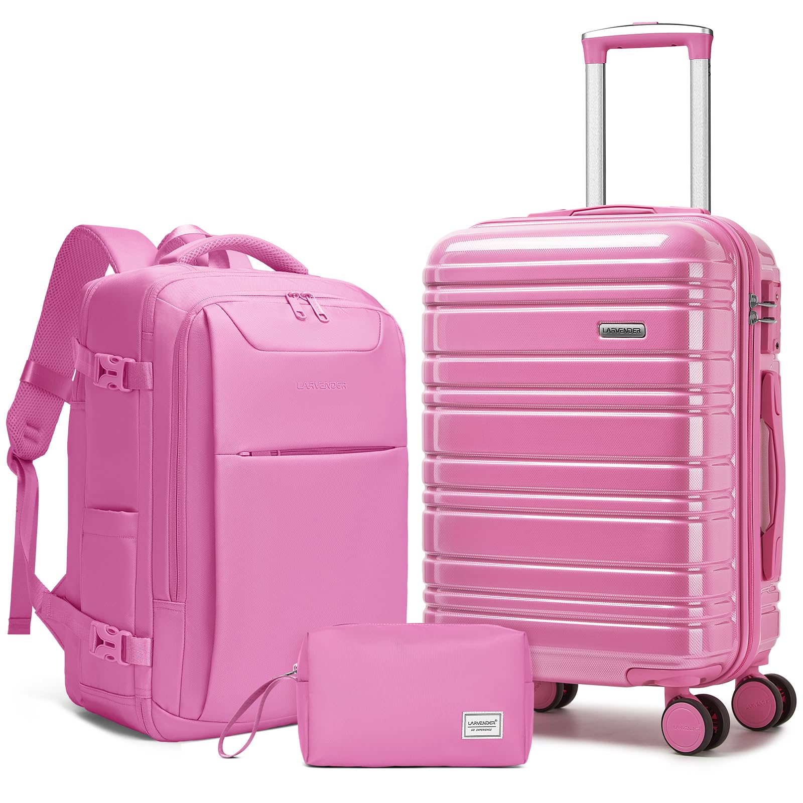 LARVENDER Carry on Luggage Sets 3 Piece, 20 Inch Suitcases, Glossy Berry