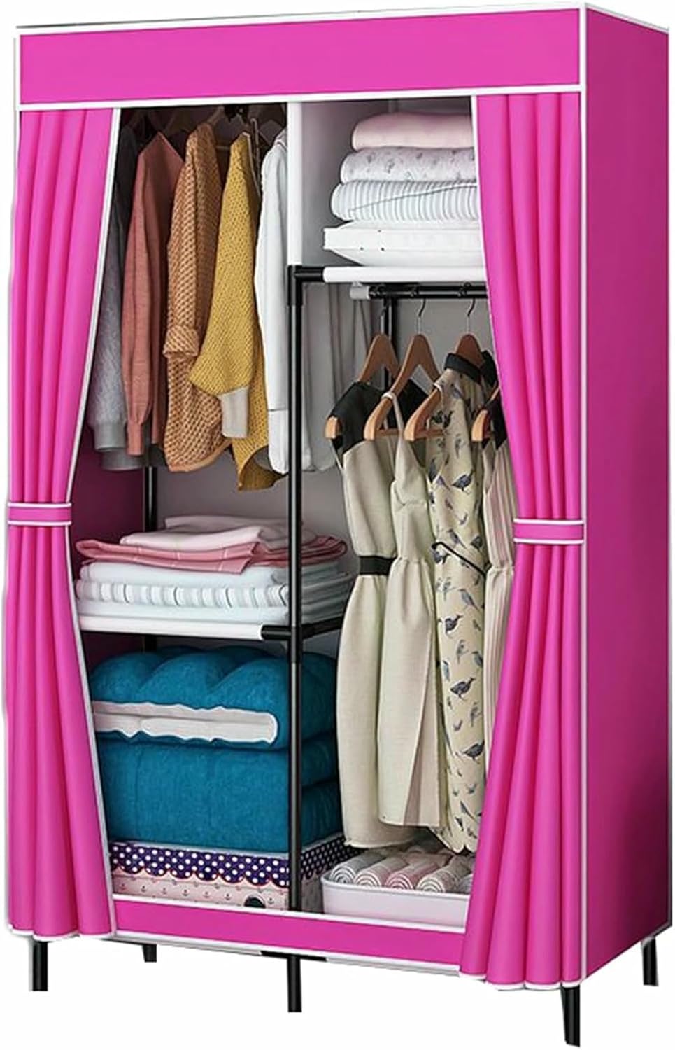 Portable Closet Wardrobe,Easy Assemble Wardrobe,Clothing Storage Rack,Large Capacity Portable Closet Wardrobe with Non-Woven Fabric Cover(Rose Red) Rack
