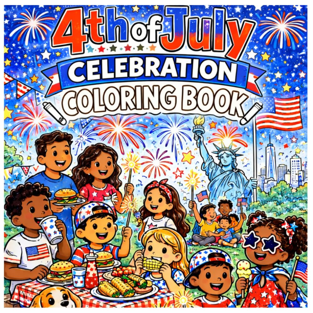 4th Of July Celebration: A simple and easy coloring book for families enjoying Independence Day, fireworks and enjoyment.