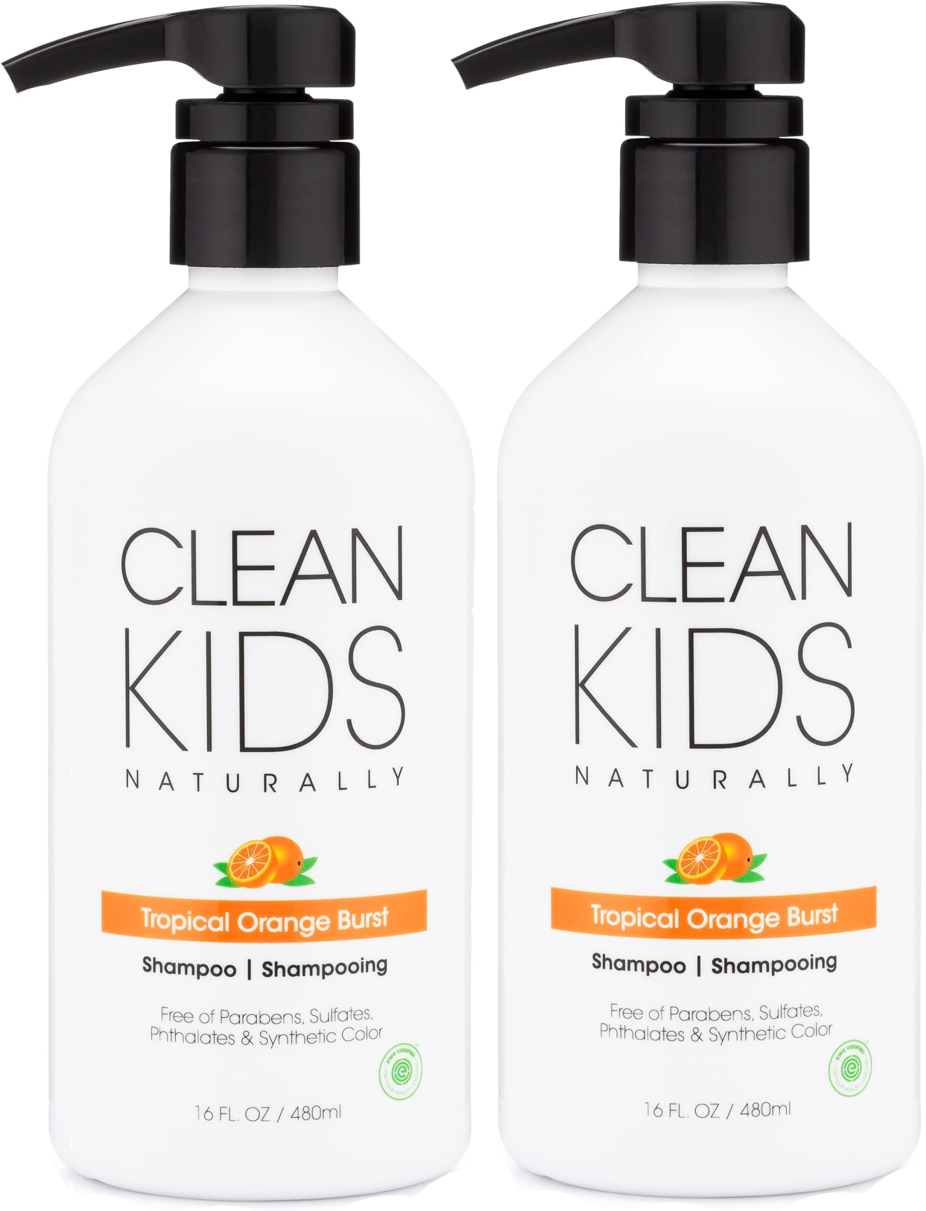 Clean Kids Naturally Tropical Shampoo- EWG Verified, All-Natural, Coconut-free, Gluten-free, Vegan, and Cruelty-free, Paraben-Free (2 Bottles, Orange Burst)