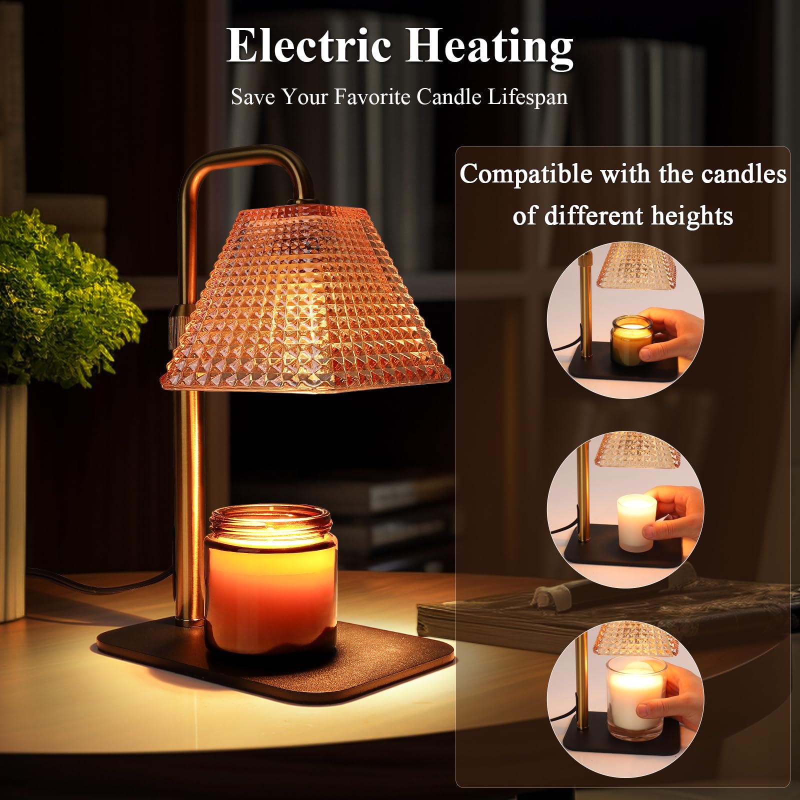 ISTORAGE Candle Warmer Lamp with Timer, Adjustable Height Candle Warmer, Dimmable Electric Wax Warmer Lamp for Jar Candles, Unique Home Decor House Warming Gifts with 2 Bulbs,Birthday Gifts,Golden