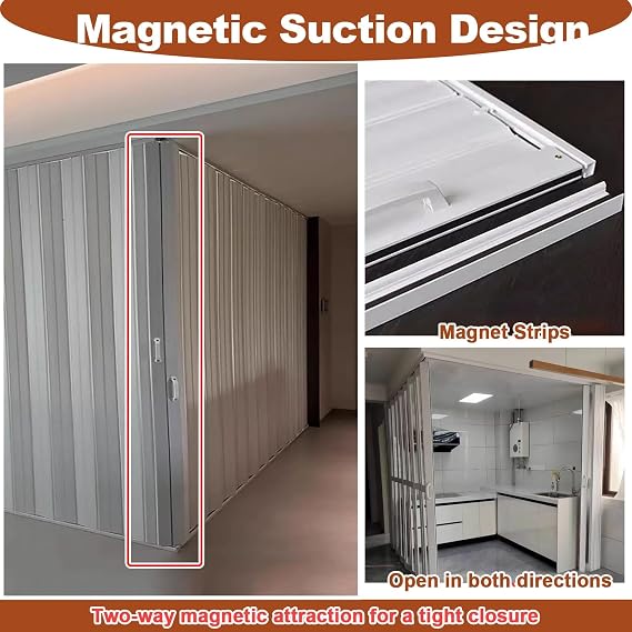 Bathroom Shower Folding Door, Double Accordion Doors with PVC Panels & Sliding Rail, Room Divider Retractable Gate/Closet Doors, Customisation(180X180x203cm)