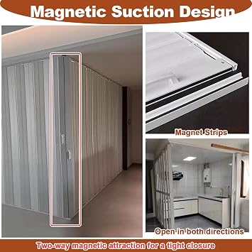 Bathroom Shower Folding Door, Double Accordion Doors with PVC Panels & Sliding Rail, Room Divider Retractable Gate/Closet Doors, Customisation(180X180x203cm)
