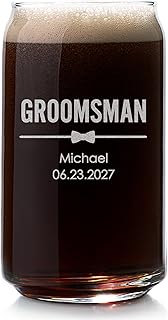 Lifetime Creations Engraved Personalized Groomsman Beer Can Glass 16 oz - Groomsmen, Best Man, Bachelor Party, Beer Can Shaped Glass Cup Wedding Gift, Dishwasher Safe, Made in USA (Option C)