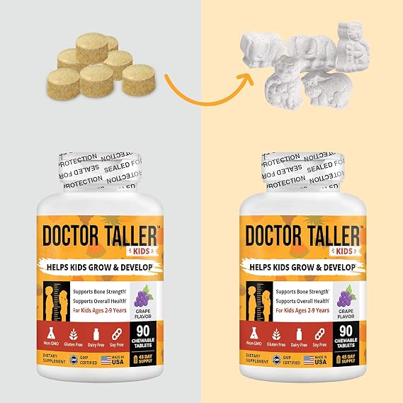 NuBest Doctor Taller Kids - Support Bone Strength with Multivitamins, Multiminerals, Calcium - Premium Formula for Ages 2 to 9 - Grape Flavor - 12 Pack | 18 Months Supply