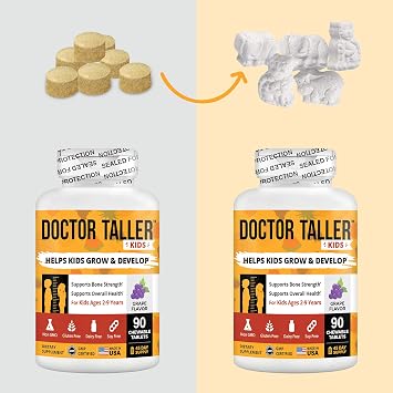 NuBest Doctor Taller Kids - Support Bone Strength with Multivitamins, Multiminerals, Calcium - Premium Formula for Ages 2 to 9 - Grape Flavor - 12 Pack | 18 Months Supply