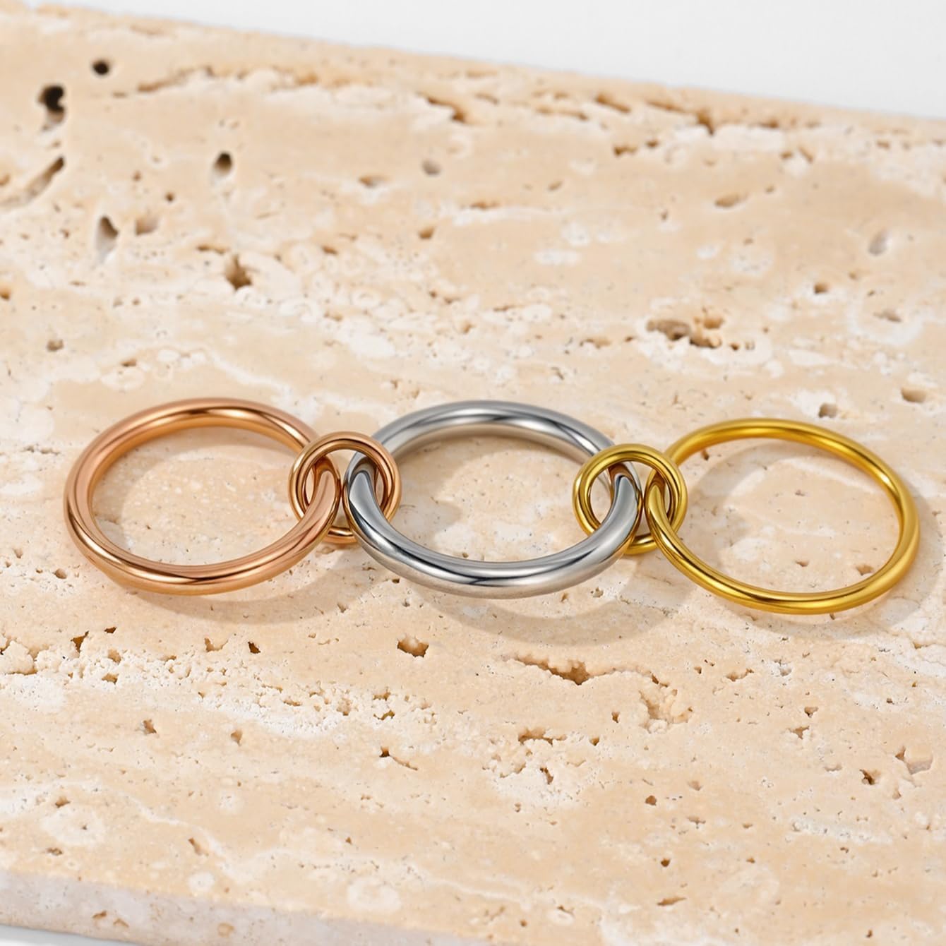 HERSIN Stackable Rings for Women Trendy, Dainty 14K Gold Plated Ring Chunky Rings Multi Silver Gold Ring Mixed Metal Stacking Rings Set Gold Jewelry for Women Gifts - Image 6