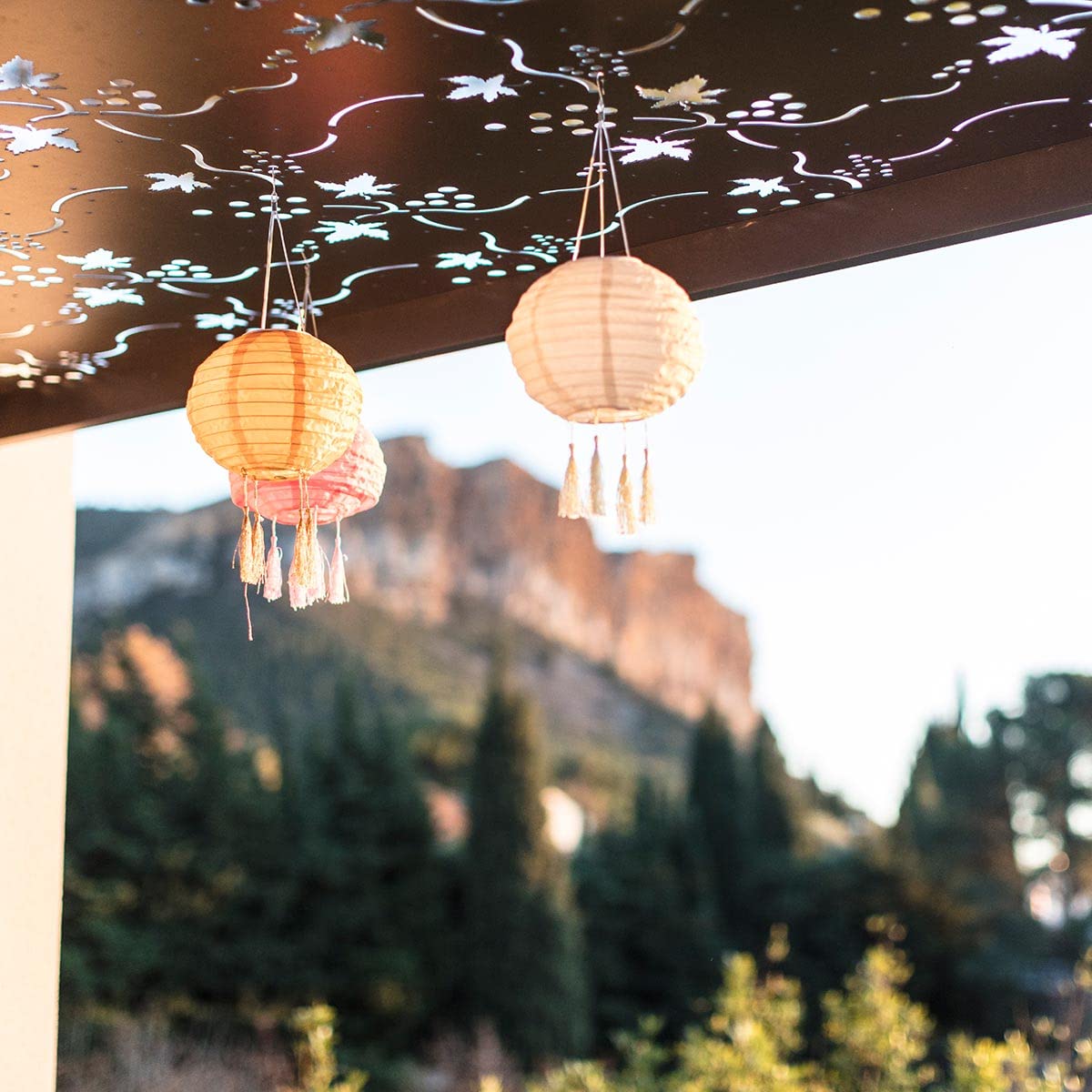 LUMI JARDIN Chiński lampion solarny 3 kolory różowy, kremowy i pomarańczowy LED ciepła biel SHANGRI LA 20 cm