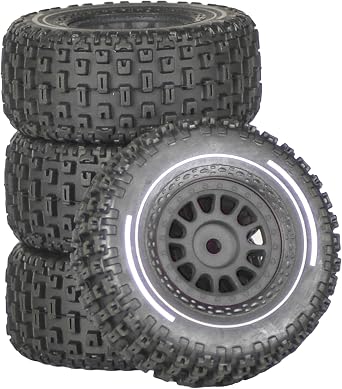 Pre-Glued 1/14 RC Truck Tires & Wheels 4pcs - 12mm Hex All Terrain Tires 6.5cm OD - Fits Traxxas, ARRMA Mojave GROM, Tamiya Kyosho HPI 1/14-1/18 Scale On/Off Road