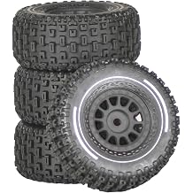 Pre-Glued 1/14 RC Truck Tires & Wheels 4pcs - 12mm Hex All Terrain Tires 6.5cm OD - Fits Traxxas, ARRMA Mojave GROM, Tamiya Kyosho HPI 1/14-1/18 Scale On/Off Road