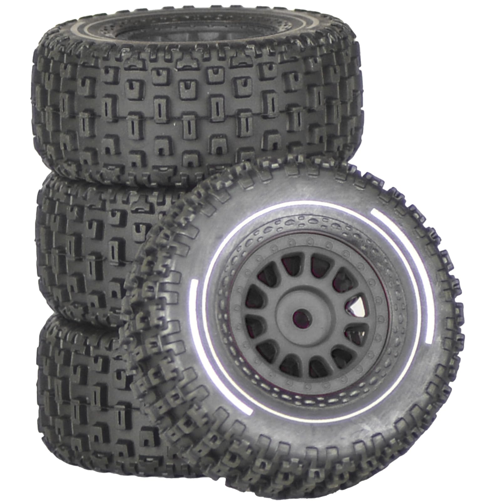 Pre-Glued 1/14 RC Truck Tires & Wheels (4PCS) - 12mm Hex All-Terrain Tires 2.56" OD - Compatible with Traxxas, ARRMA Mojave GROM, Tamiya Kyosho HPI 1/14-1/18 Scale On/Off Road
