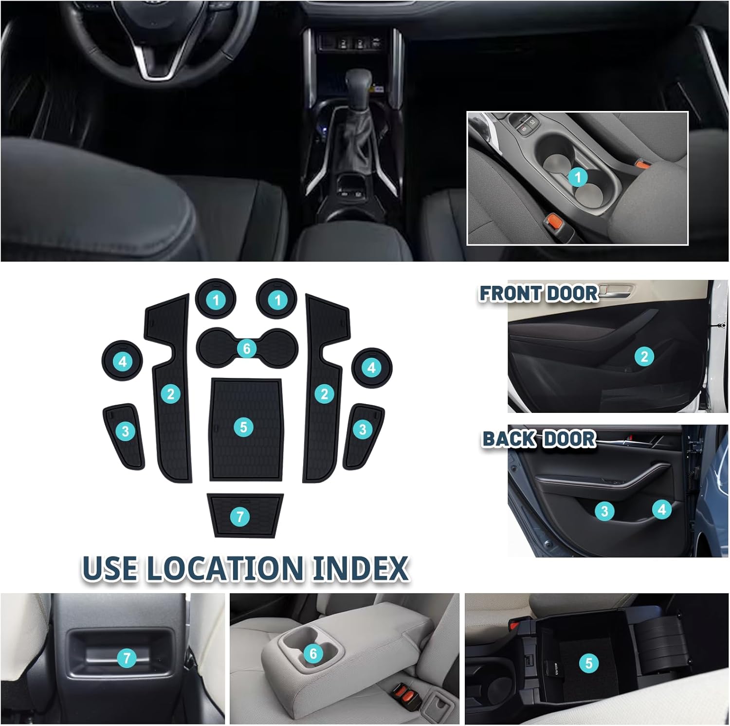 2019-2025 2026 Corolla Door Slot Mats for Toyota Corolla Hatchback Accessories Anti-Slip Mats Center Console Liner Compatible with 2019-2022 2023 2024 2025 2026 Toyota Corolla All Trims(11PCS/Set)