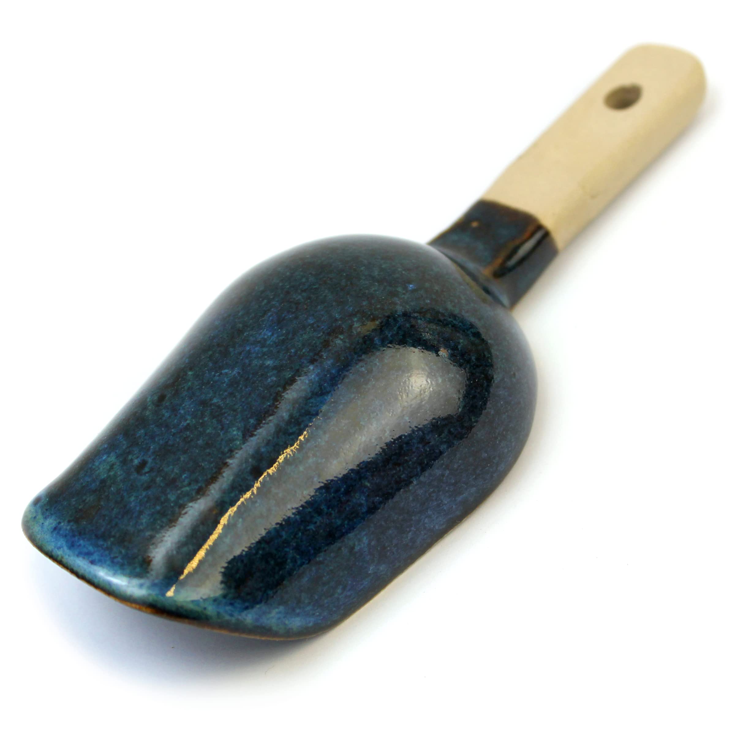 HANDMADE Keramik-Löffel | Kleine Schaufel für Köche Tee Kaffee Gewürze | Mate Tee Löffel Unikat Pulver Scoop, Blau