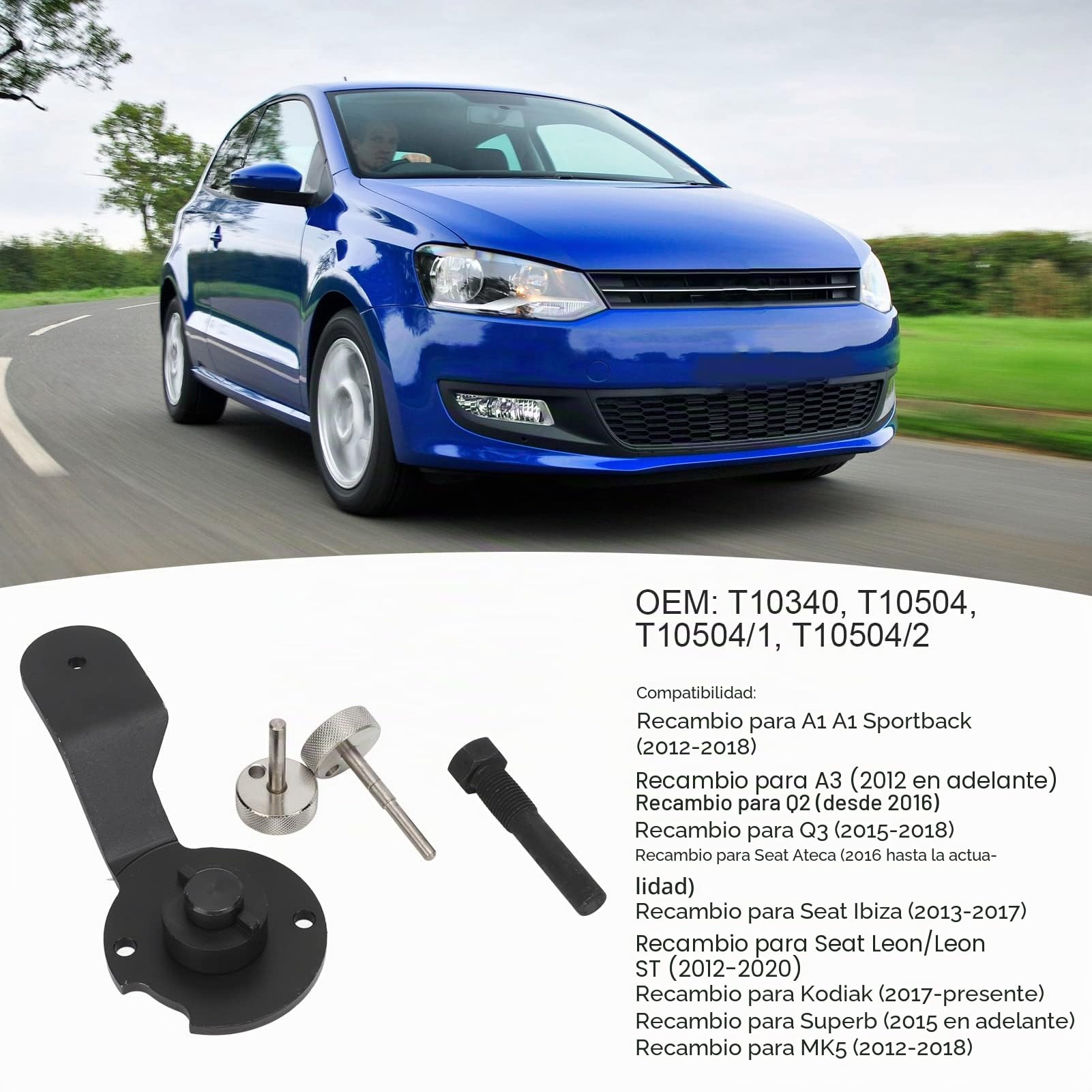 Herramienta de Sincronización de Bloqueo del árbol de Levas T10504/1 T10504/2 Kit de Herramientas de Bloqueo de Sincronización del árbol de Levas de Motor de Metal de Repuesto para A1 A3 Q2 Q3 1,4 TSI