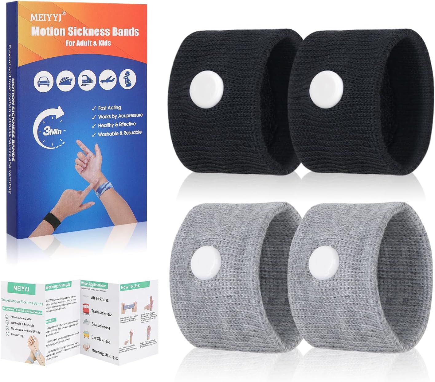 Product image of 2 Pairs Car Motion Sickness Wristbands Acupressure Nausea Relief Band for Morning Sickness Sea Travel