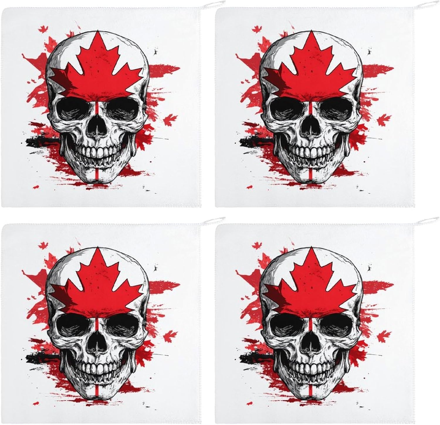 Skull Canada Flag Towel Hand Towels Decorative Towel for Bathroom Kitchen Shower Gym 4PCS