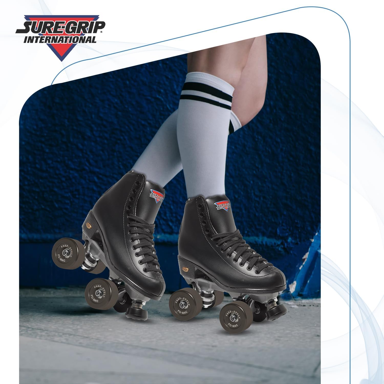 Sure-Grip Fomac Freestyle Roller Skater Wheels - Made of Vanathane Formula | 57mm Hard Indoor Wheels for Skating | Original Clay Roller Skate Wheel for Smooth Sliding - Pack of 8 (Black)