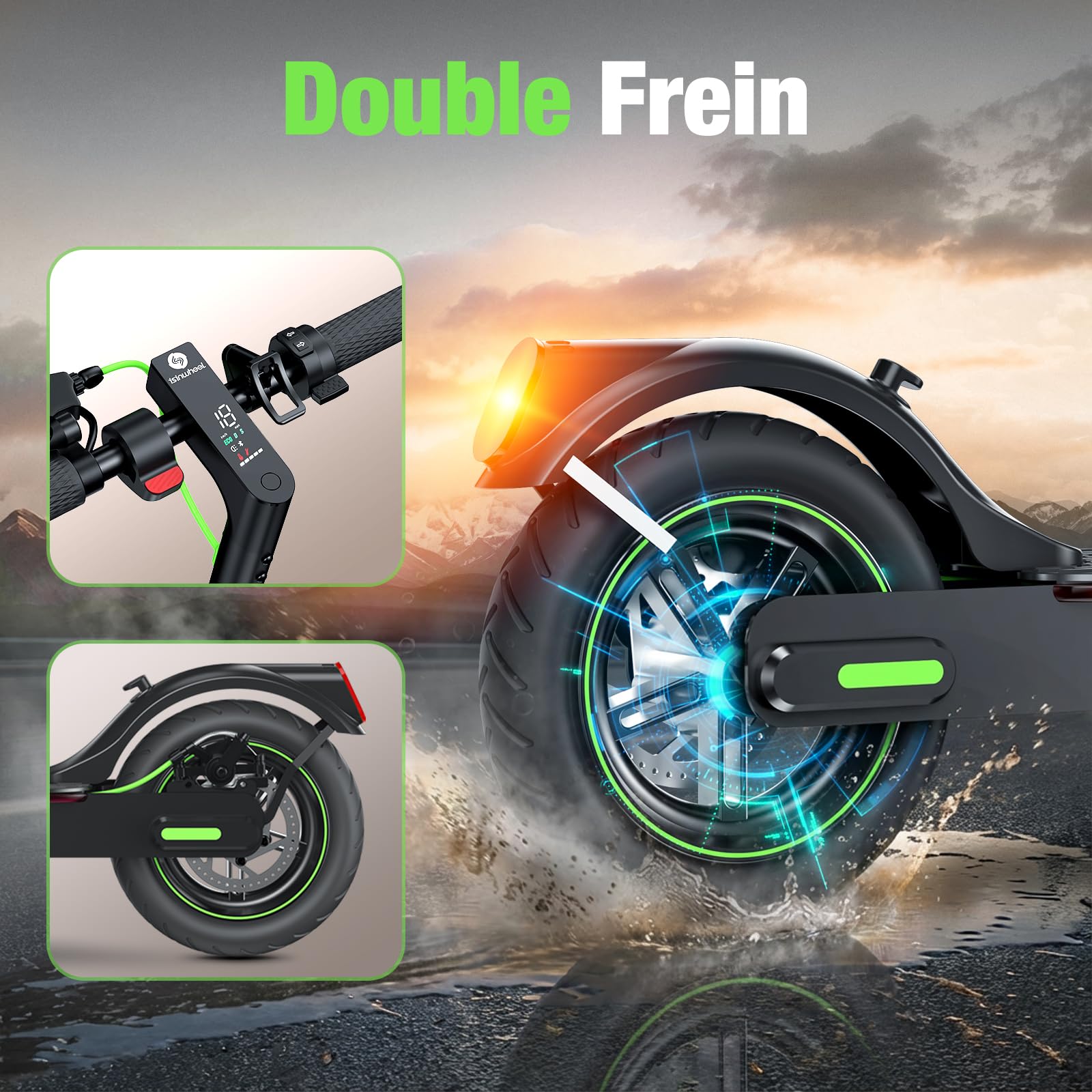 isinwheel S9Pro Trottinette Électrique Adulte,Autonomie 30 km,Electric Scooter 350W,Vitesse 6/15/25 km/h,Double Frein,Pneus 8,5" Increvables,Suspension Intégrée,Pliable