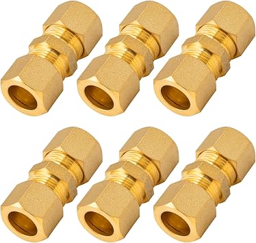 SUNGATOR 6-Pack 1/2 Inch Brass Compression Tube Fittings, 1/2" x 1/2" OD Compression Union, Straight Coupling Adapter