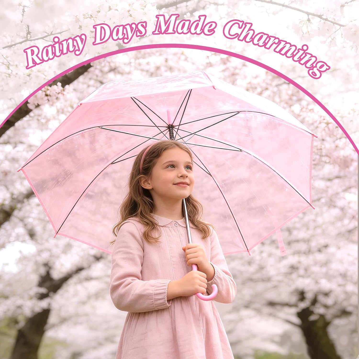 Clear Umbrella Bulk Colorful Transparent Rain Umbrellas Windproof Waterproof with J Hook Handle for Wedding Party Photography Outdoor Travel Gift