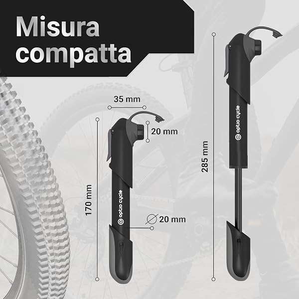 Mini Pompa per Bicicletta 120 PSI / 8,3 Bar – Pompa Bici Portatile Compatta a Mano per Valvola Presta e Schrader | Pompetta da Telaio per Gonfiar Gomme Bici da Corsa, MTB, Mountain Bike - 3