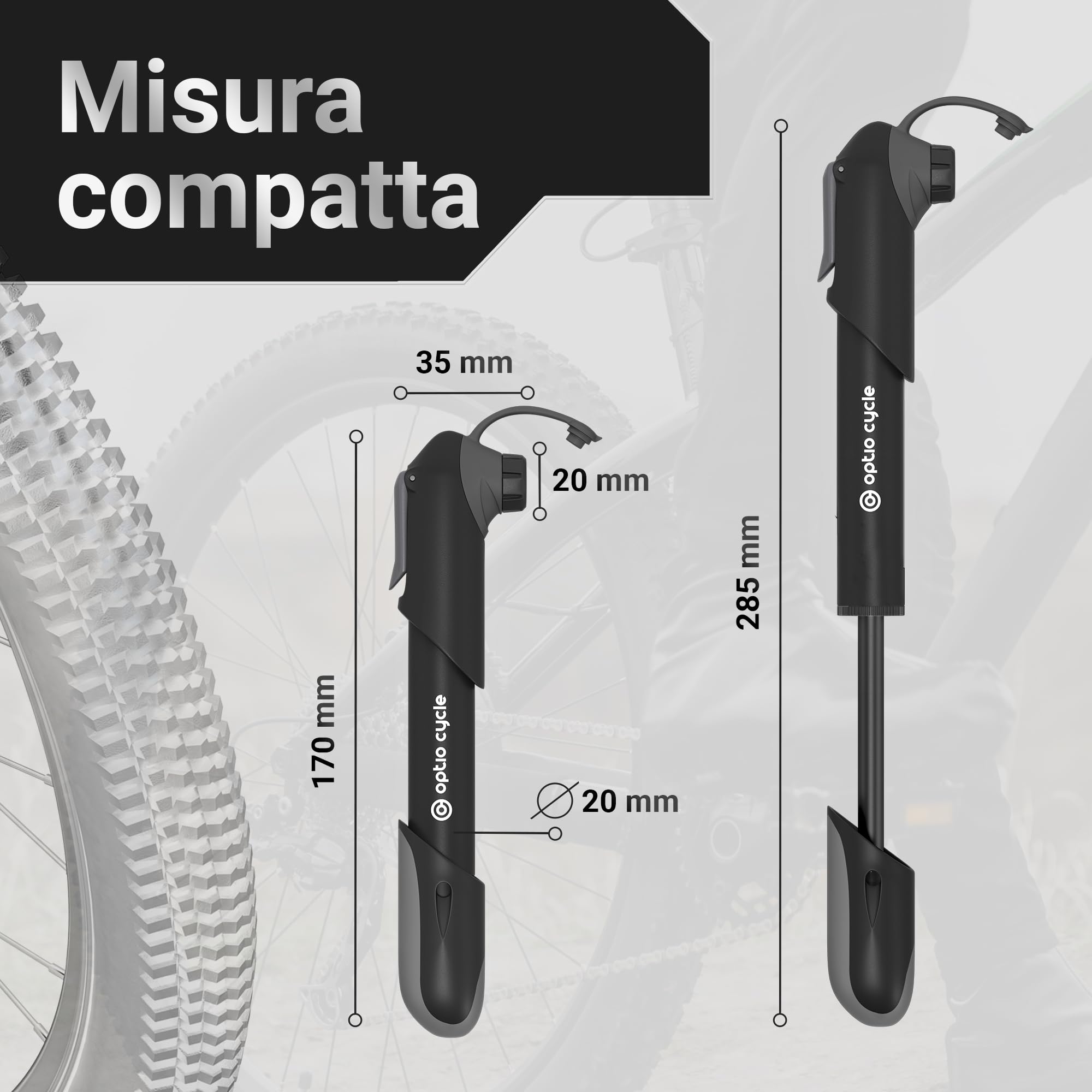 Gonfiatore Bici Mini Pompa Per Bici Portatile 120 PSI, Valvola