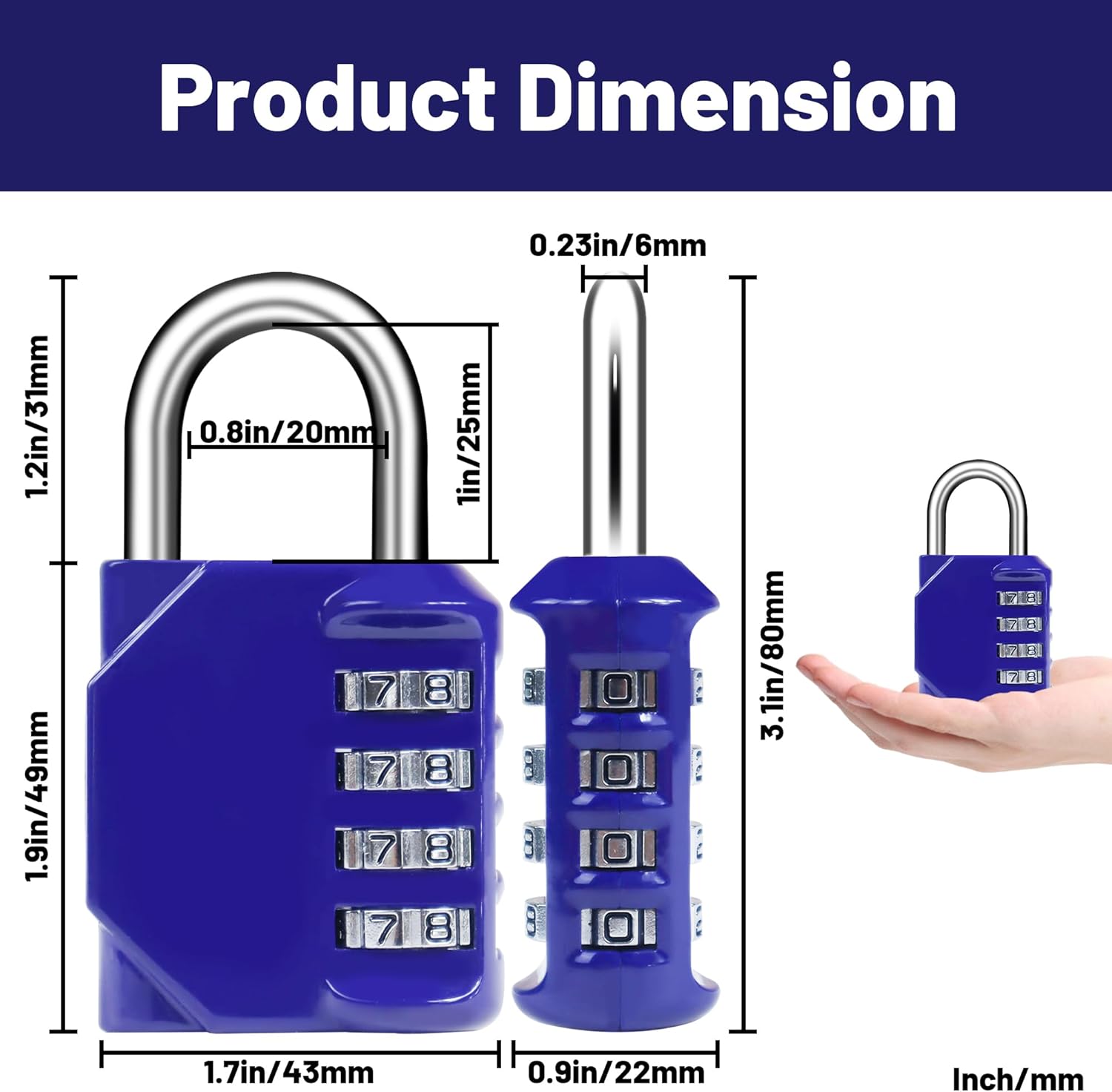2 Pack Combination Lock 4 Digit, Resettable Gate Combination Padlock, Waterproof Metal Locker Lock for School Gym Locker, Outdoor Gate, Shed, Toolbox, Fence, and Storage- Black & Blue