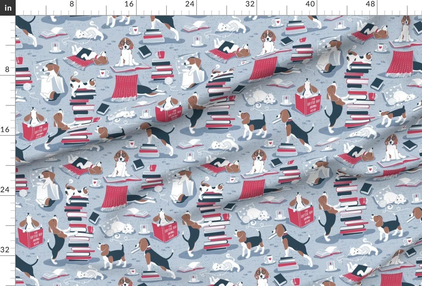 Spoonflower Fabric - Scale Life Books Hot Drink Friend Blue Background Brown White Beagles Printed on Chiffon Fabric by The Yard - Sewing Fashion Apparel Dresses Home Decor