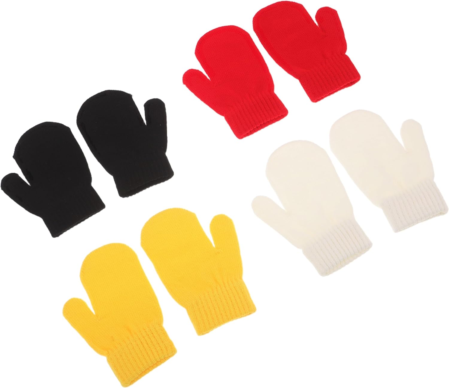 CHILDWEET 4 Pairs Winter Knit Gloves, Acrylic Stretch Full Finger Mittens