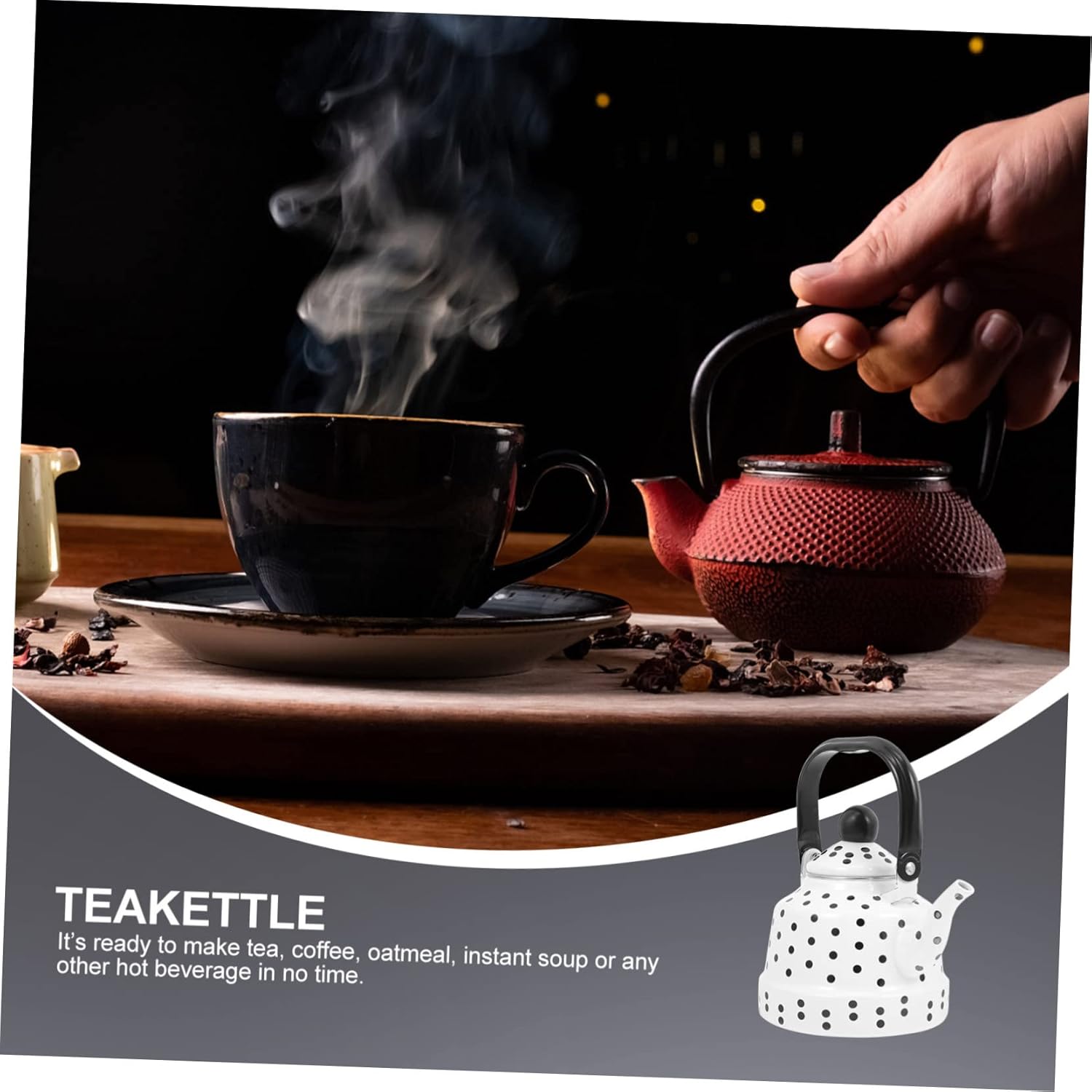 Vintage Enamel Tea Kettle White with Black Dot Pattern Practical Home Teapot with Comfortable Handle Fast Heating Teakettle for Coffee and Tea Lovers Stovetop Pot for Parties