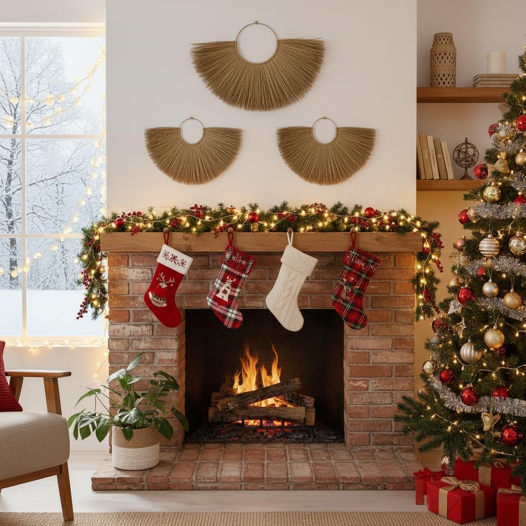 PEMAR Rustic Boho Wall Hanging Decor: Set of 3 Woven Seagrass Fans - Perfect for Living Room, Bedroom & Headboard Art (XL: 35.4" D, L: 27.6" D, M: 19.7" D) Set 3 Extra Large - Large - Medium