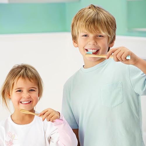 Miniatura 4 de Cepillos de dientes de bambú para niños, mango biodegradable, sin BPA, ecológico, tamaño para niños, certificado FSC y aprobado por PETA, paquete de