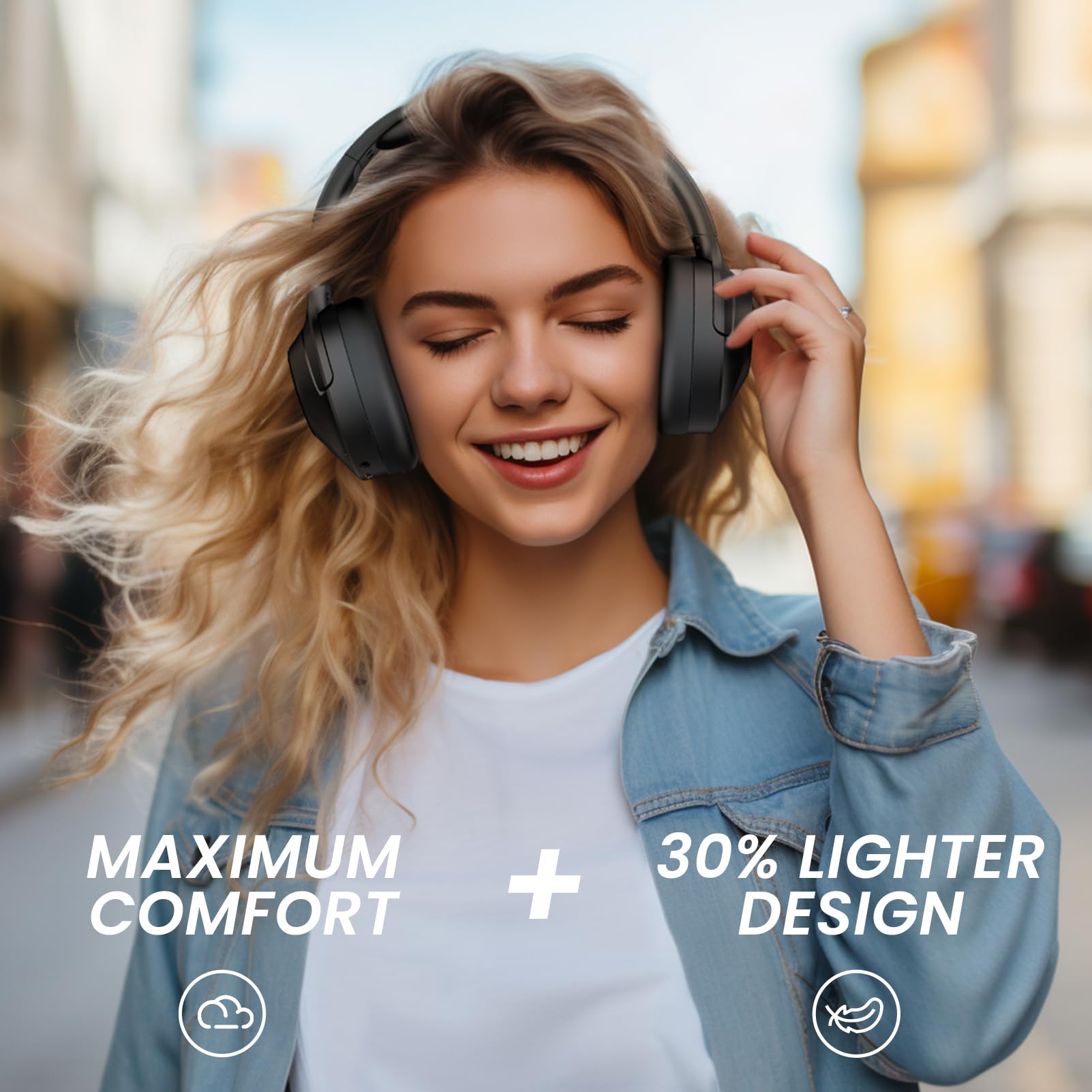 Wireless Noise Canceling Headphones with Mic Black - Dettaglio