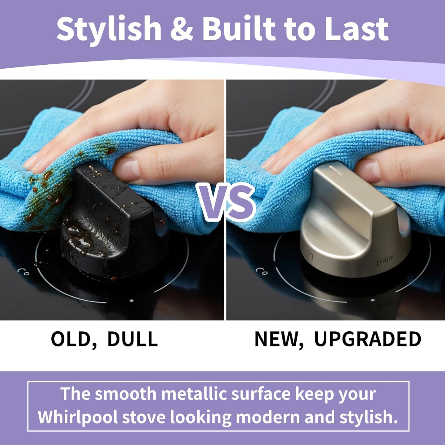 Upgraded 5Pcs W10850015 W11239985 Stove Knobs Replacement for Whirlpool Gas Stove Range Knobs AP6333411 4845290 for WFG525S0JZ0 WFG525S0HZ0 WFG550S0HZ0 Cooktop Oven Gas Burner Electric Control Knobs