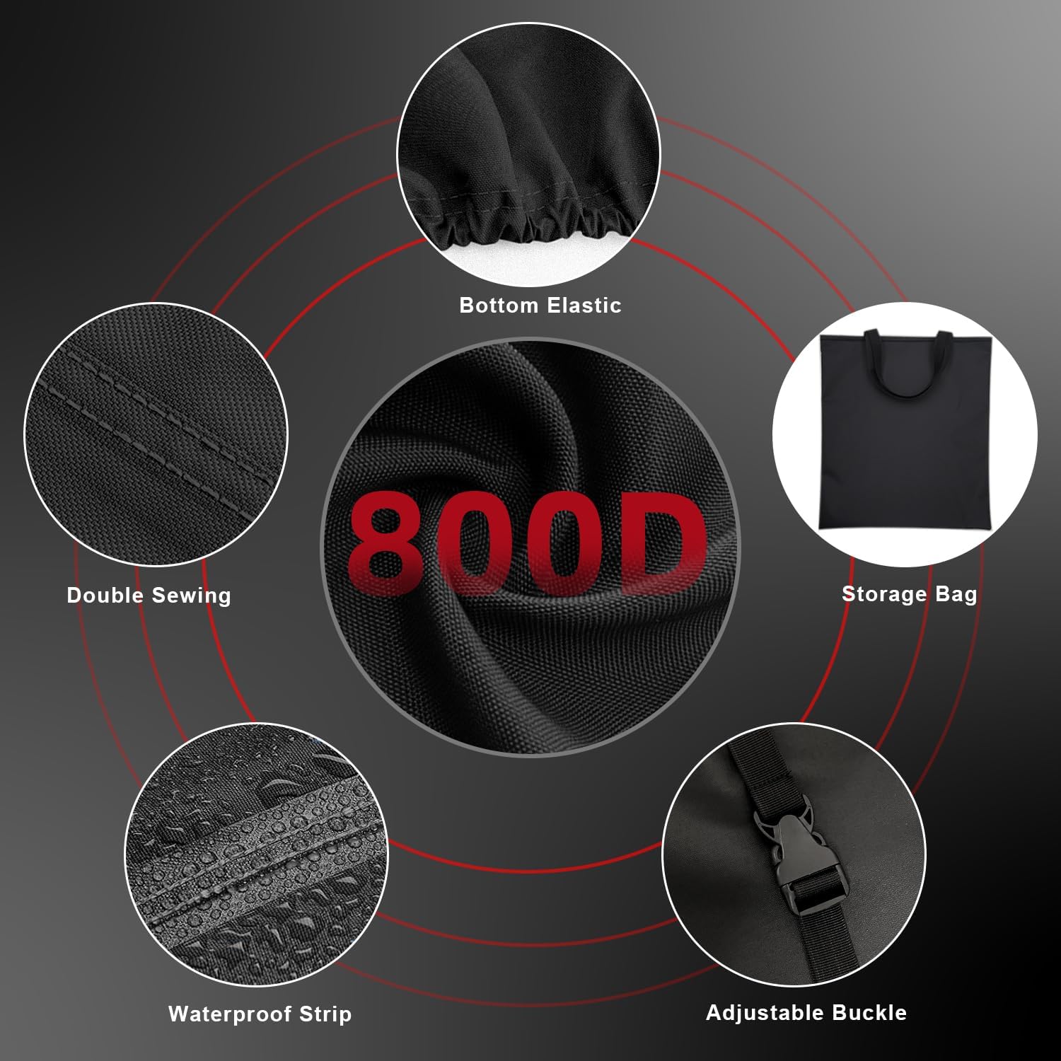 Snow Blower Cover | 800D Heavy Duty Oxford | Double Needle Stitching | PU Waterproof | Back Seam Tape | Outdoor Windproof | Adjustable Webbing Buckle | Bottom Elastic Band | (Black)