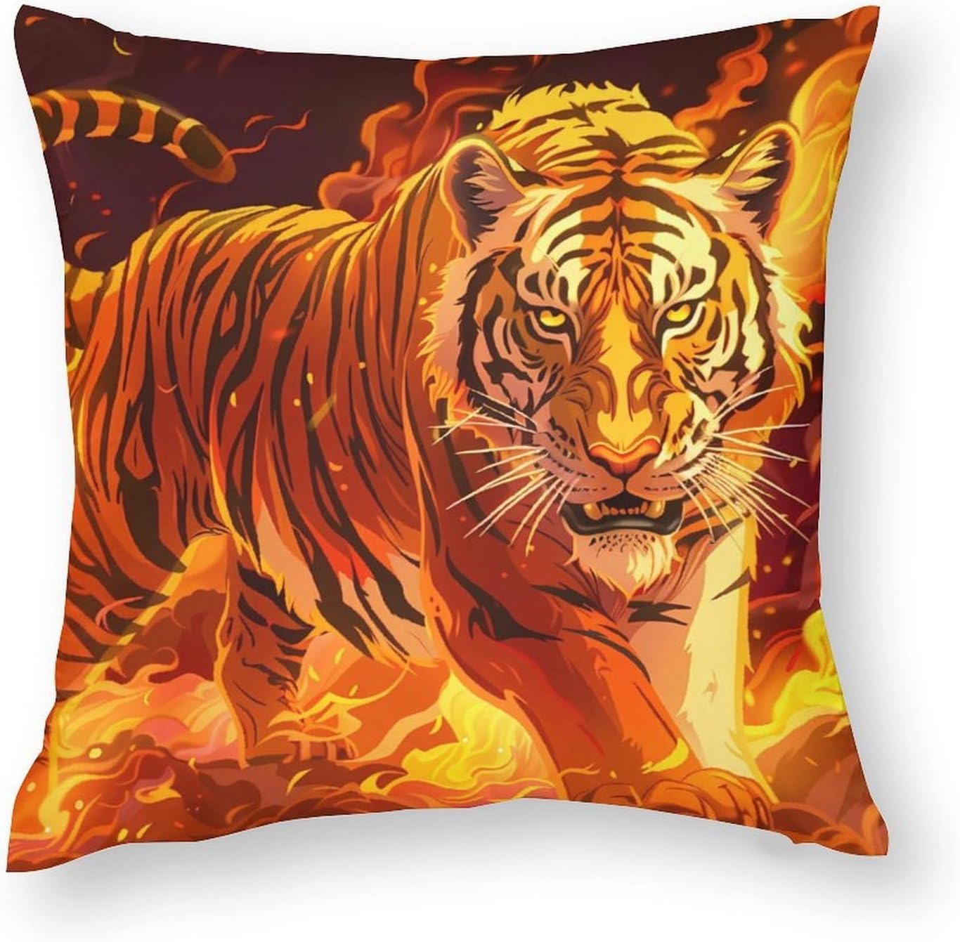 Flame Tiger Printed Throw Pillow Case 4 Pcs Soft Pillowcases Pillows Covers Sofa Bed Decor 12/14/16/17/18/20/22/24/32 Inches