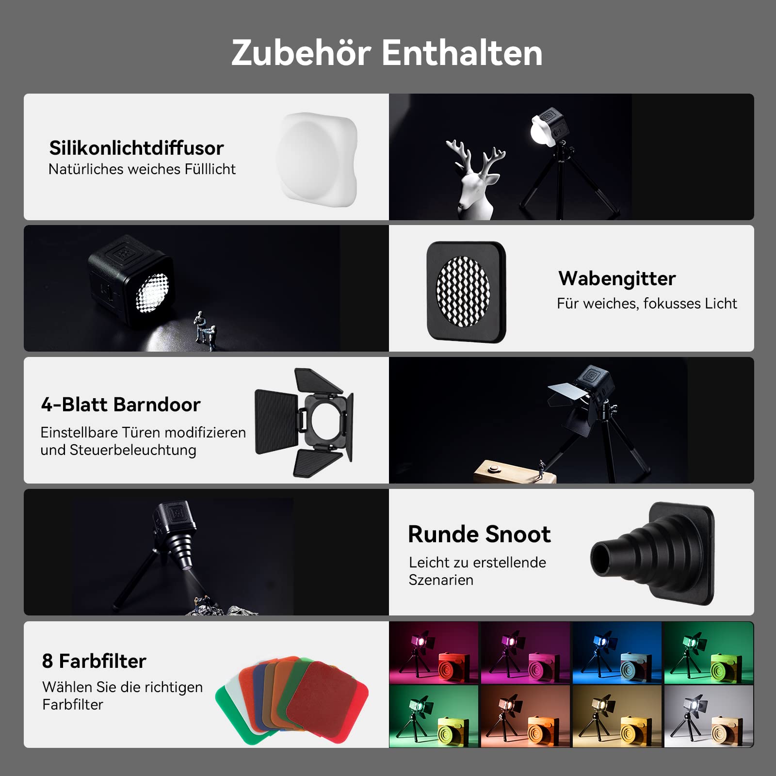 SMALLRIG LED VideoLicht, Led Video Light Mini, Regenfeste Beleuchtungsset Mini Cube mit 8 Farbfiltern, Dimmbares Fill-Fotografielicht 5600K CRI95 für Smartphone, Vlog, Action und DSLR Kamera - 3405