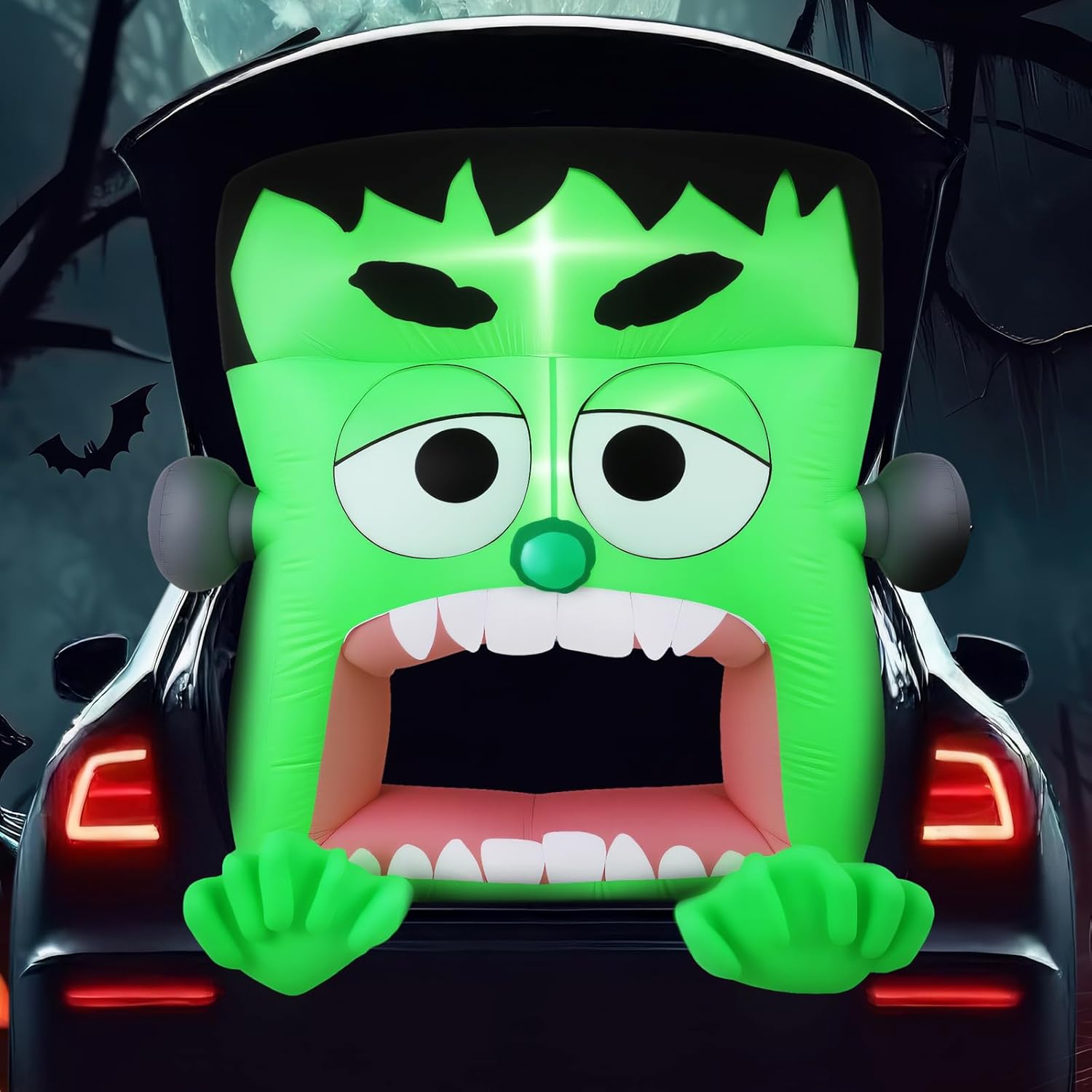 Leyndo 5フィート ハロウィン インフレータブル モンスターカー トランクまたはトリートデコレーション 内蔵LEDブローアップ