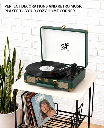 Miniatura 13 de Tocadiscos portátil Bluetooth de 3 velocidades con altavoces mejorados integrados, grabación USB de vinilo a MP3, RCA, AUX y salida de auriculares,