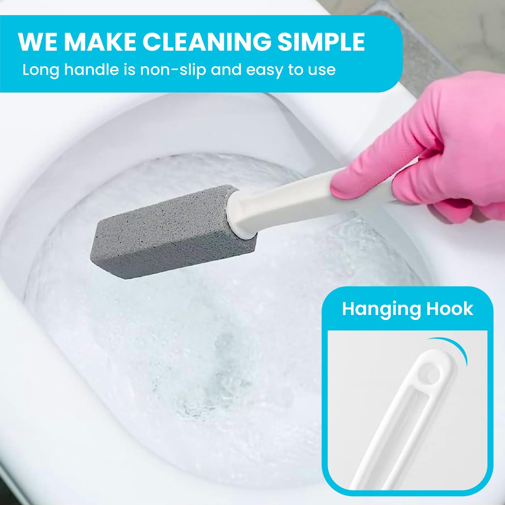 Simple Life Pumeks środek do czyszczenia muszli klozetowej z bardzo długim uchwytem – łatwe rozwiązanie w przypadku plam z kamienia, pleśni i twardej wody na toaletach, grillach, płytkach, fugach i