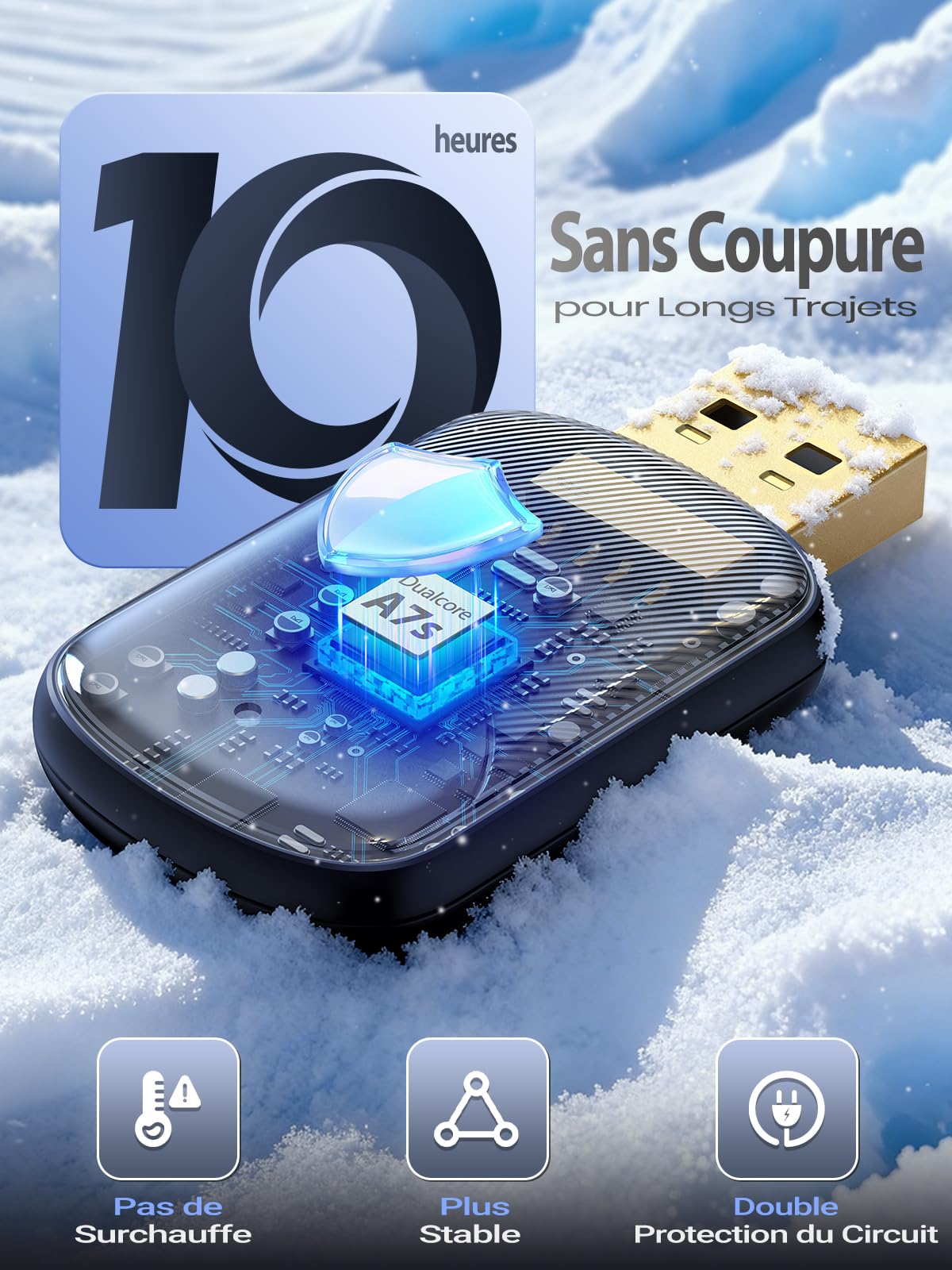 Mini Adaptateur sans Fil pour Apple CarPlay et Android Auto, Convertisseur CarPlay Filaire en sans Fil, Métal USB A/C, pour iPhone iOS 10+ et Android 10+, Longs Trajets, Trajets Quotidiens, Bleu
