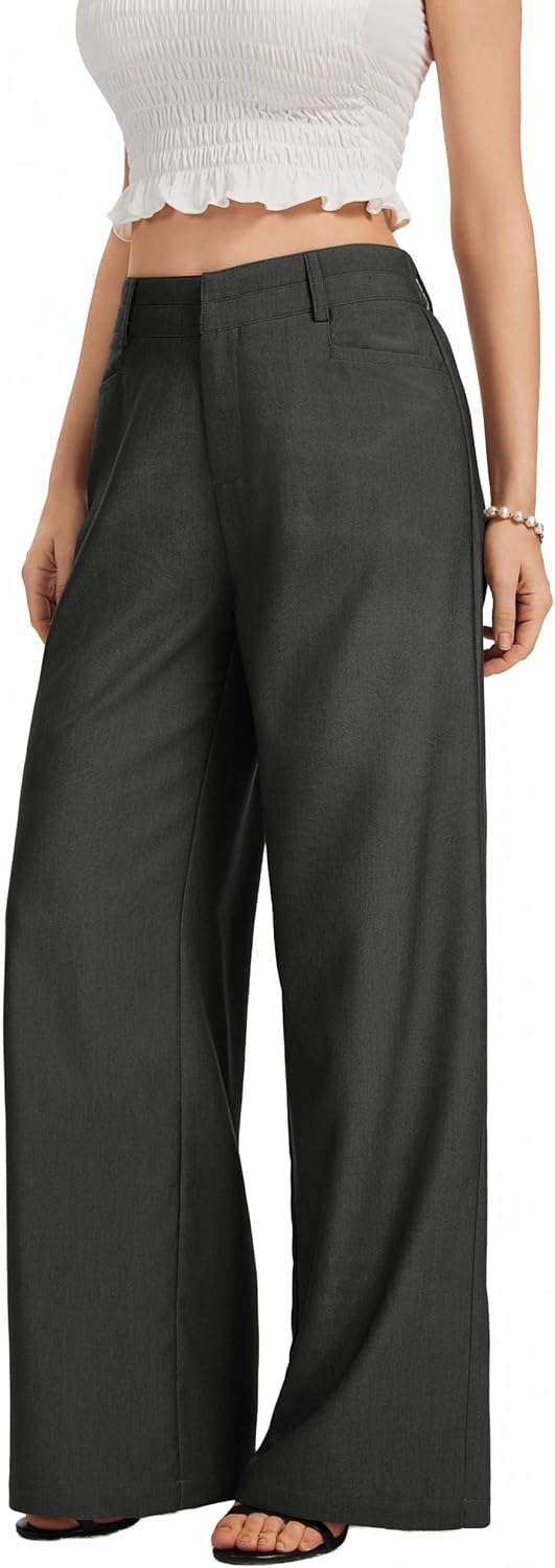 FUNYYZO Womens Wide Leg Pants Casual High Waisted Stretchy Double Waisted Work Business Dress Pant - Image 3