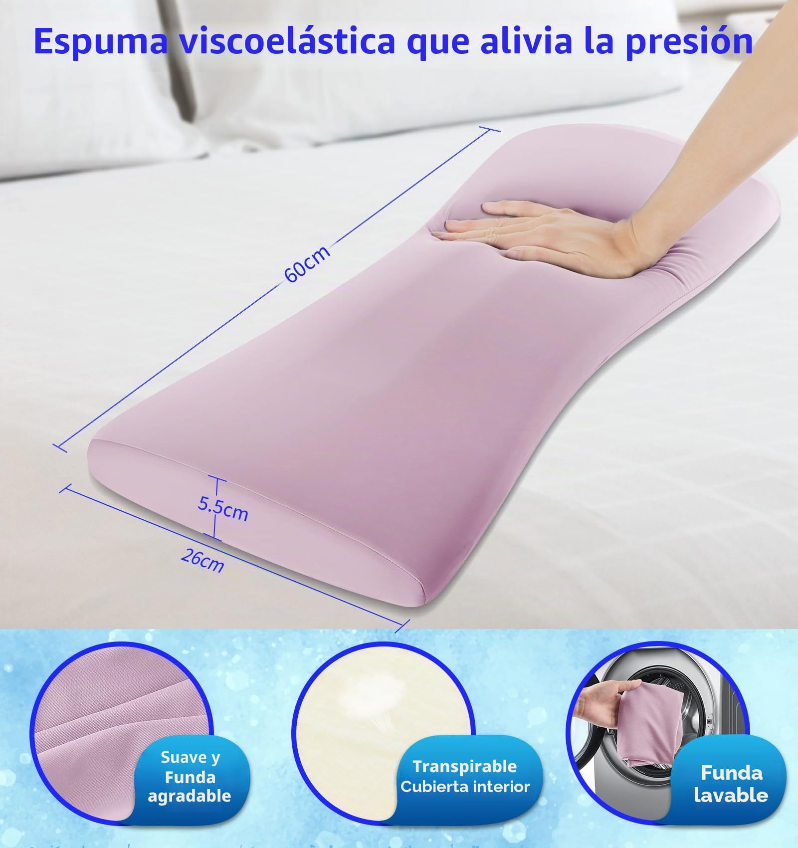 Cojín lumbar ortopédico ergonómico de espuma viscoelástica para la espalda y el sofá – Alivio en la espalda baja – Funda extraíble lavable