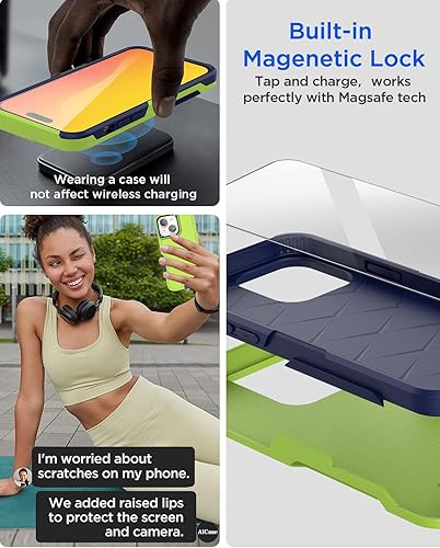 Miniatura 5 de AICase Funda para iPhone 15 Plus con protector de pantalla de vidrio + lente de cámara, resistente protección contra caídas, cuerpo completo,