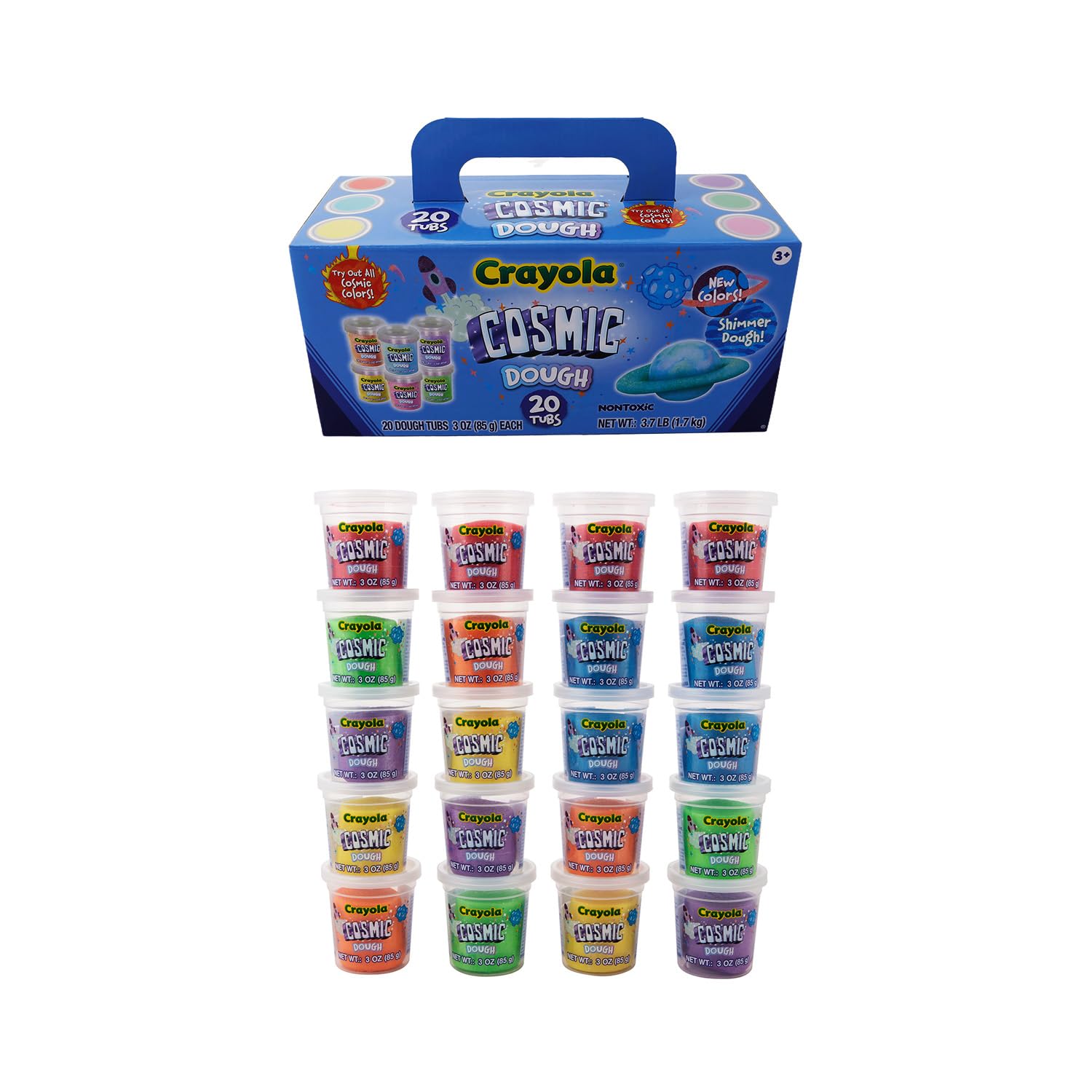 Cefa Toys - Plastilina Crayola Cosmic - Pack 20 Botes 85g c/u - Masa Moldeable Brillante - No Tóxica - Maletín de Transporte Incluido - Apto para Niños a Partir de los 3 Años