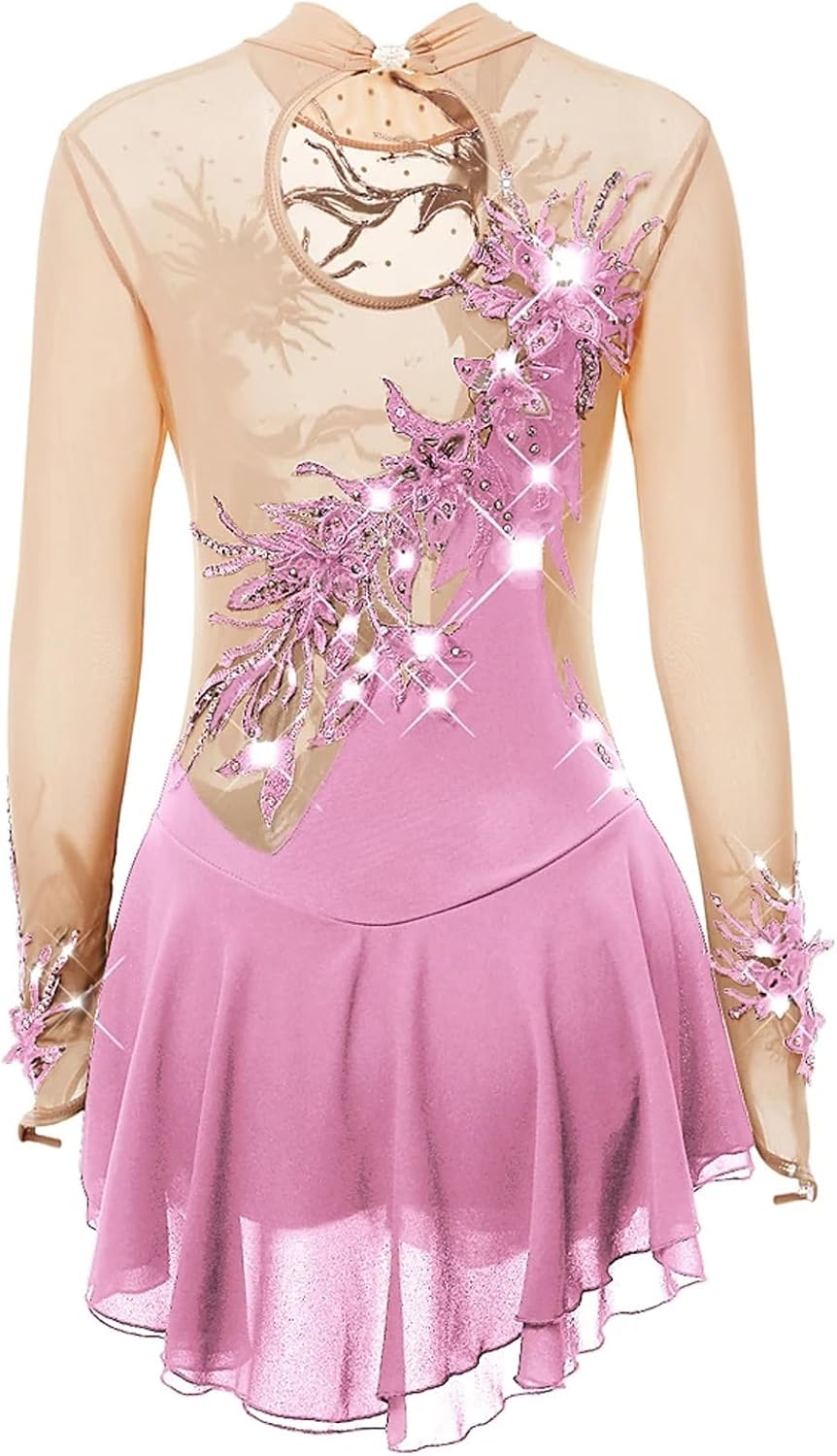 Figure Skating Dress Women Long Sleeve Open Back Custom Made Breathable Professional Competitiona Wear