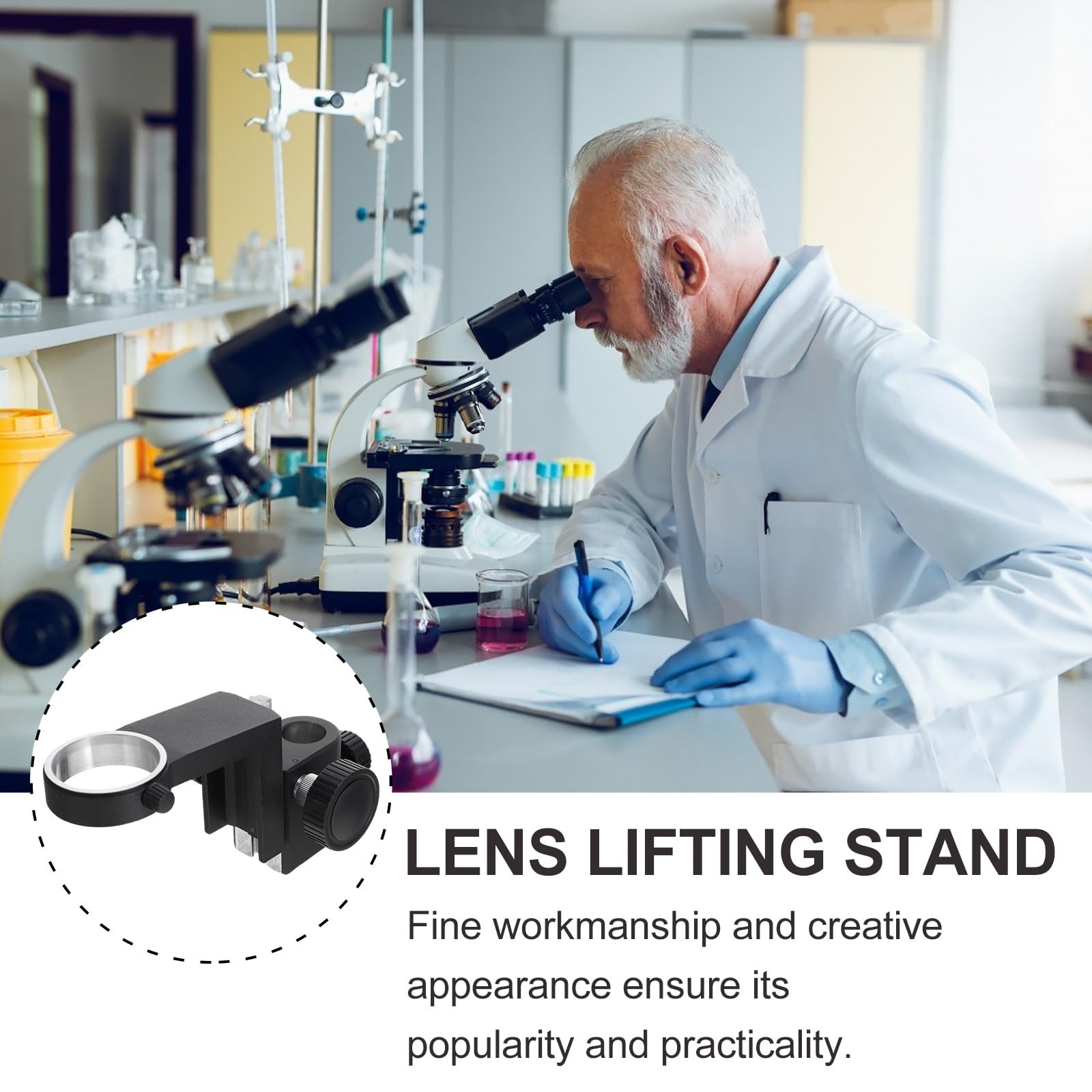 Soporte y Plástico para Microscopio Negro de Plástico de Enfoque Ligero Rendimiento Estable, Adecuado para Accesorios de Microscopía Cámaras Ópticas