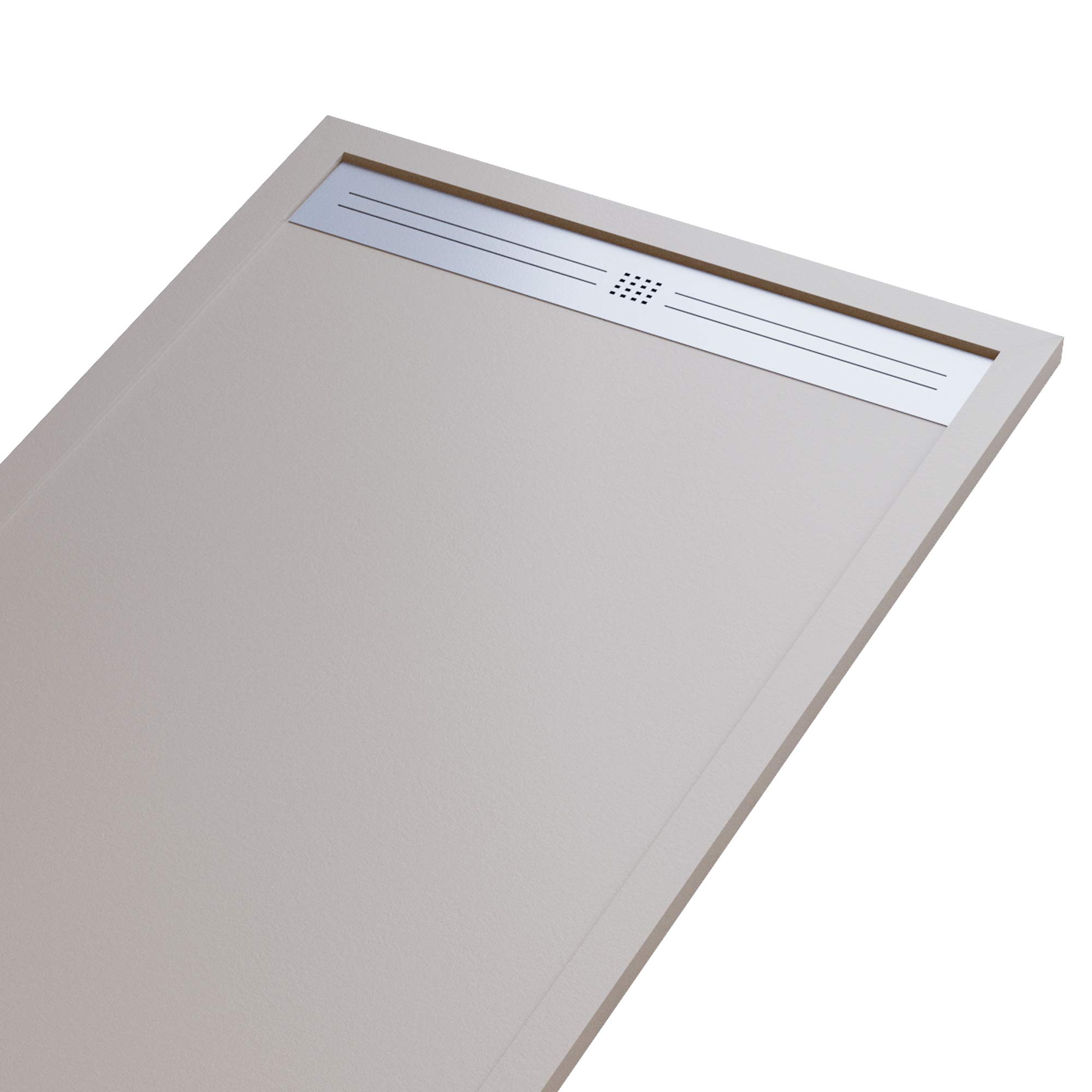 Piatto Doccia Mineralmarmo Effetto Pietra Ardesia - Modello Moon - Marmo Resina con Gelcoat - Griglia Laterale in Acciaio Inox - Colore Sabbia - 70x140